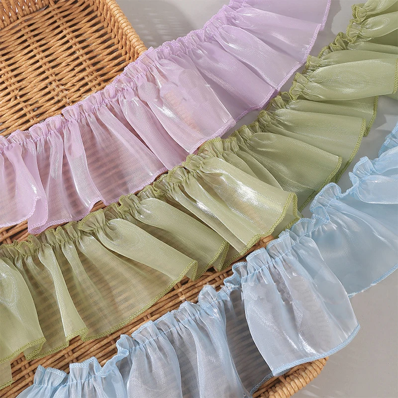 30 Yards 80MM Pearlescent Lustre Satin Fold Lotus Leaf Skirt Edge Ruffled Bows Ribbon Hair DIY Handmade Material Craft Outfit