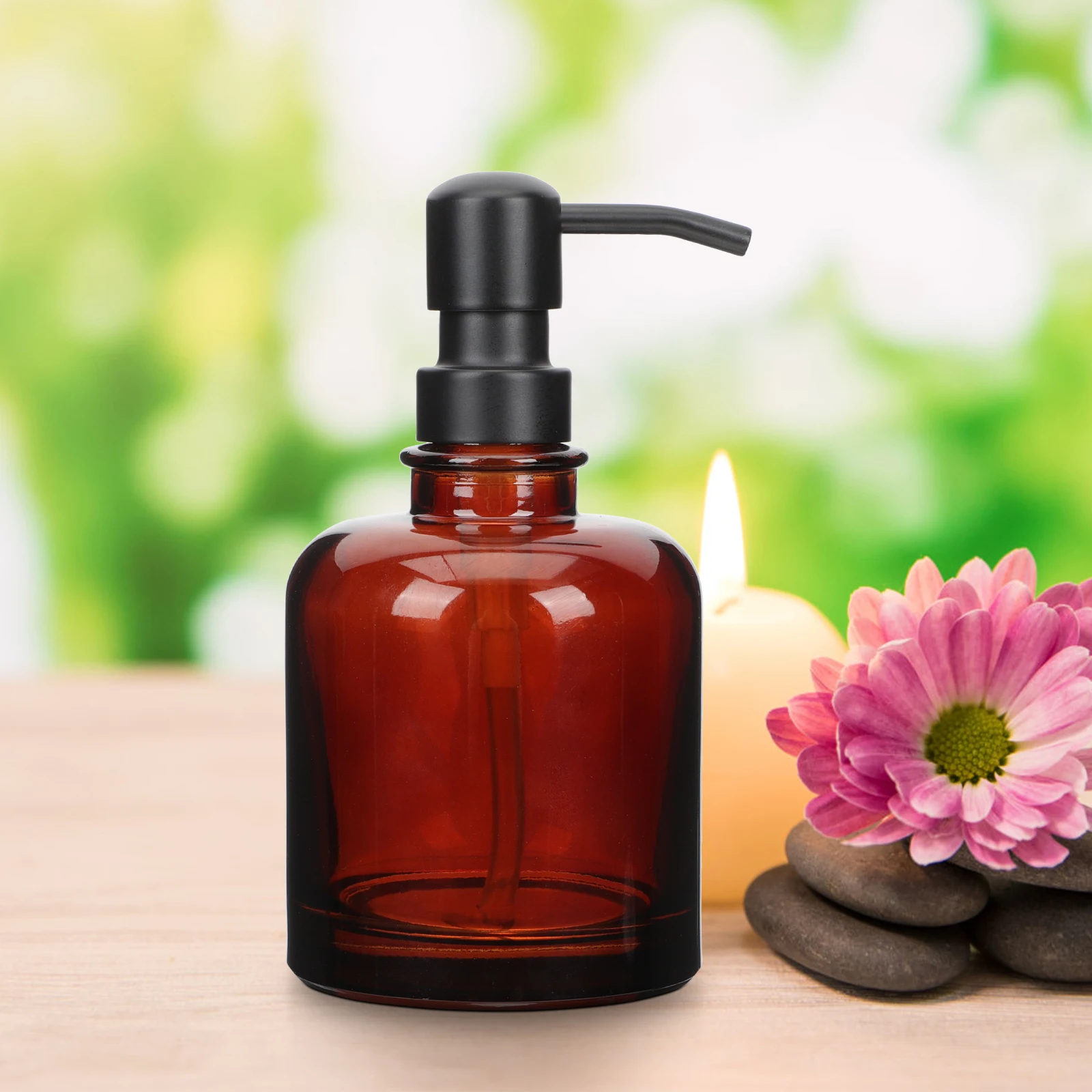 

Stainless Steel Soap Dispenser Refillable Pump For Hand Shampoo Lotion Household Amber Glass Travel Compact Design