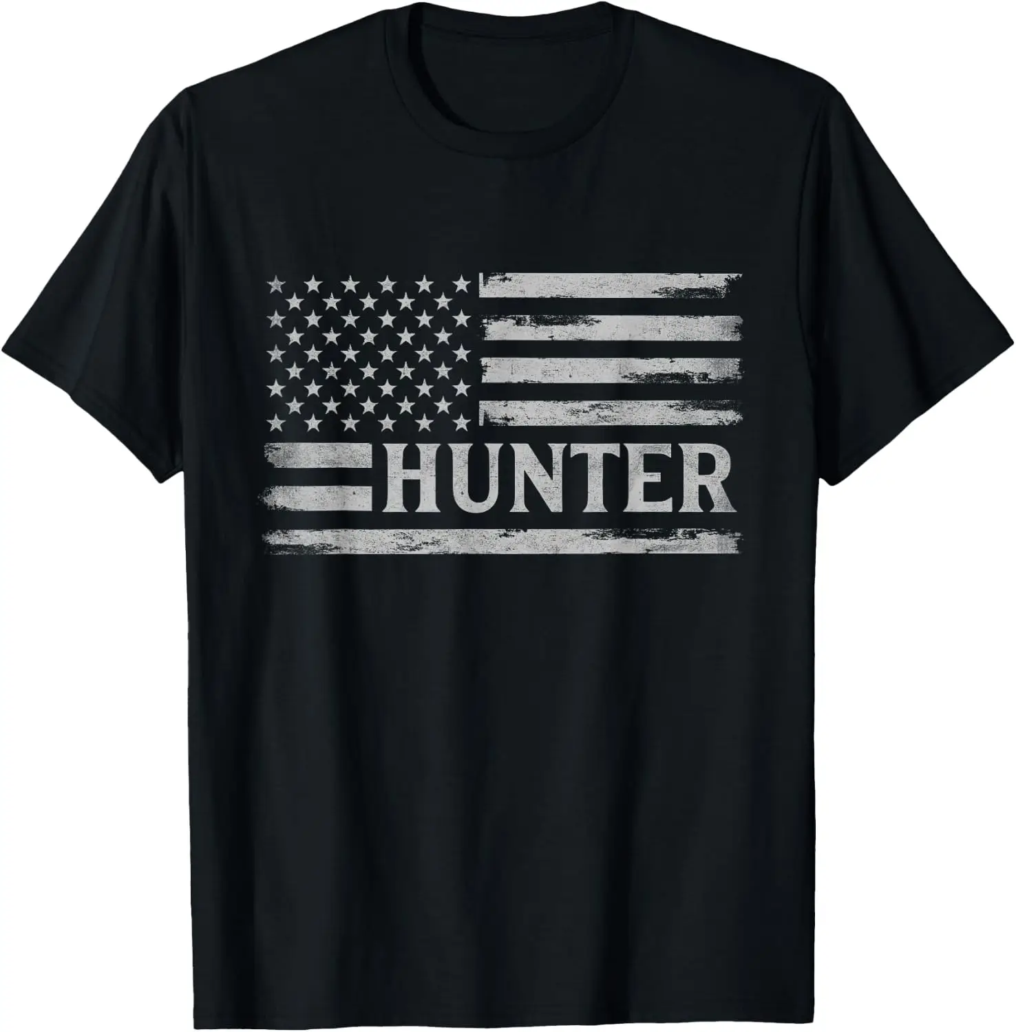 Hunter Grey Vintage USA Flag Father's Day Hunting T-Shirt 100% Cotton Trendy Y2K Short-Sleeve Tee-Soft, Quick-Drying,