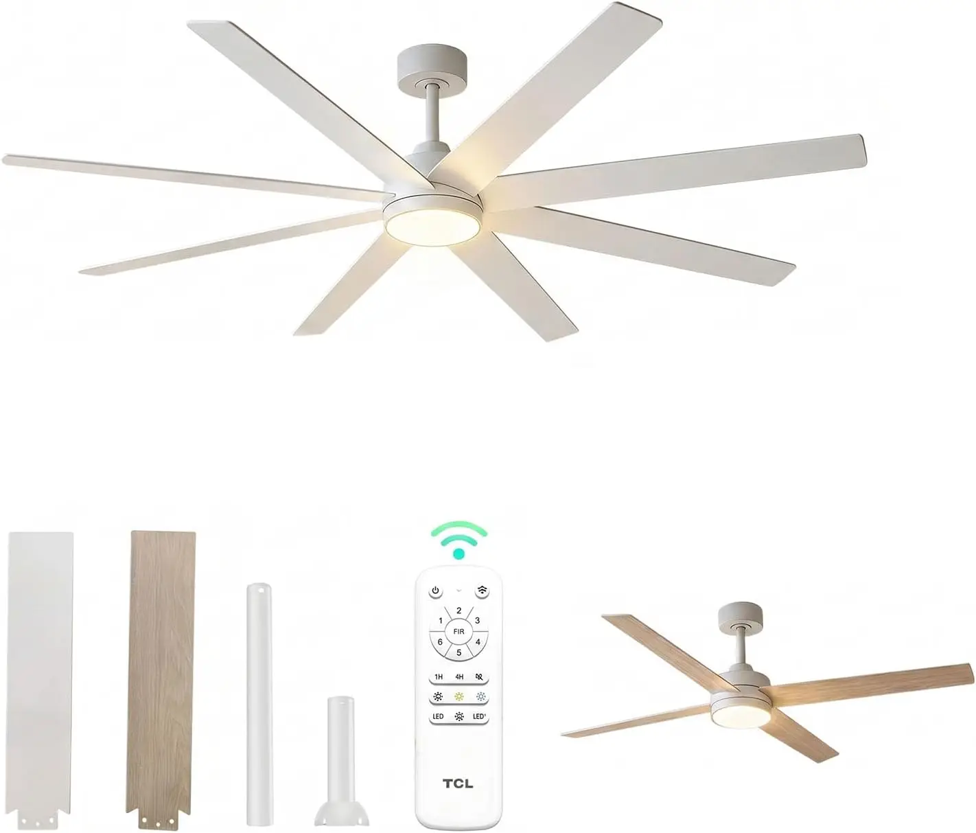

72-Inch Ceiling Fan with Light and Remote Control, Quiet Modern Design, 3 CCT Dimmable Memory LED, Reversible 8 Dual-Side Blades, for Living Room, Patio, Garage, Indoor/Outdoor Use, White