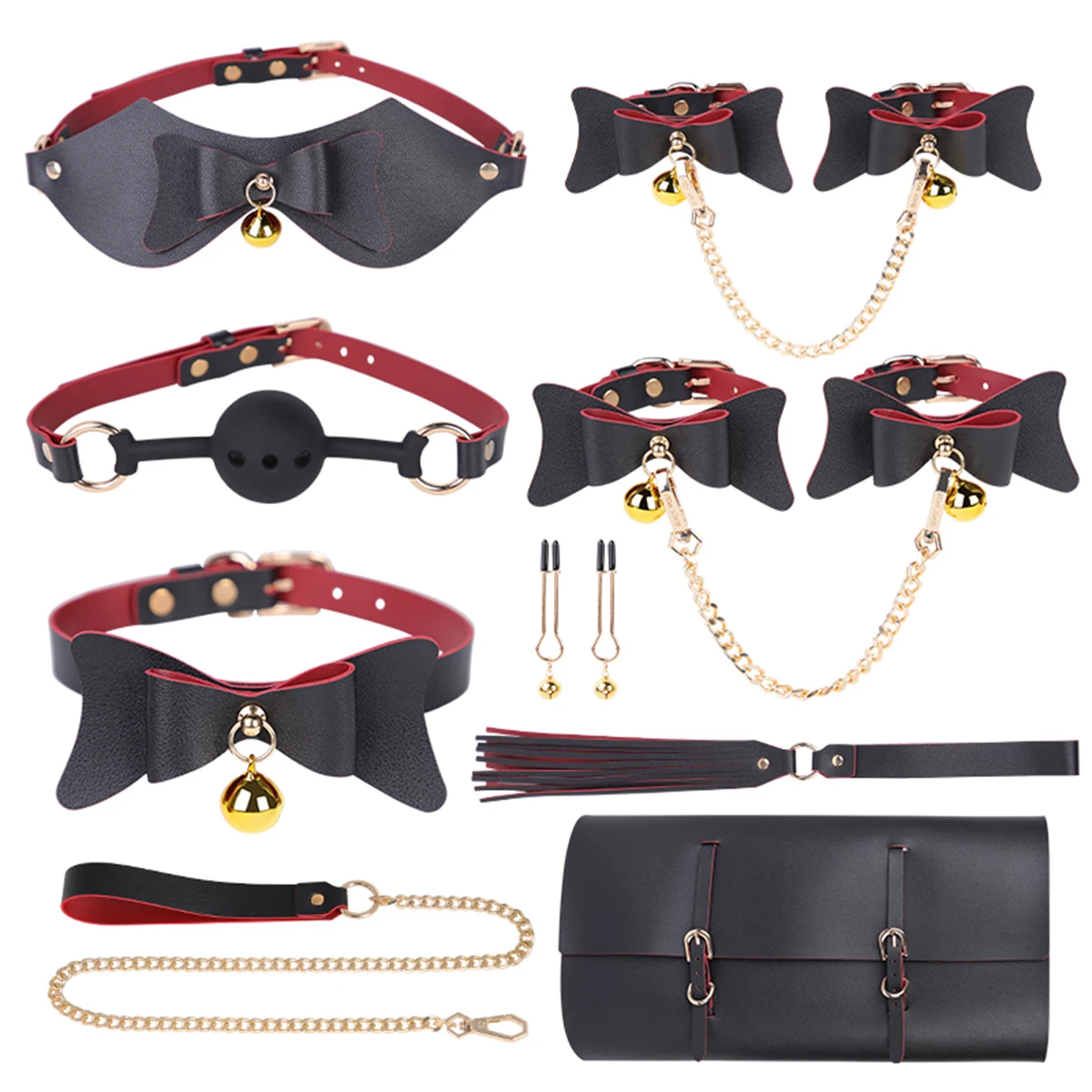 BLACKWOLF Bell 8pcs BDSM Set for Couples Bondage Kits Bdsm Adult Toys Cosplay Game Sex Toys Bow Handcuffs Collar Styles