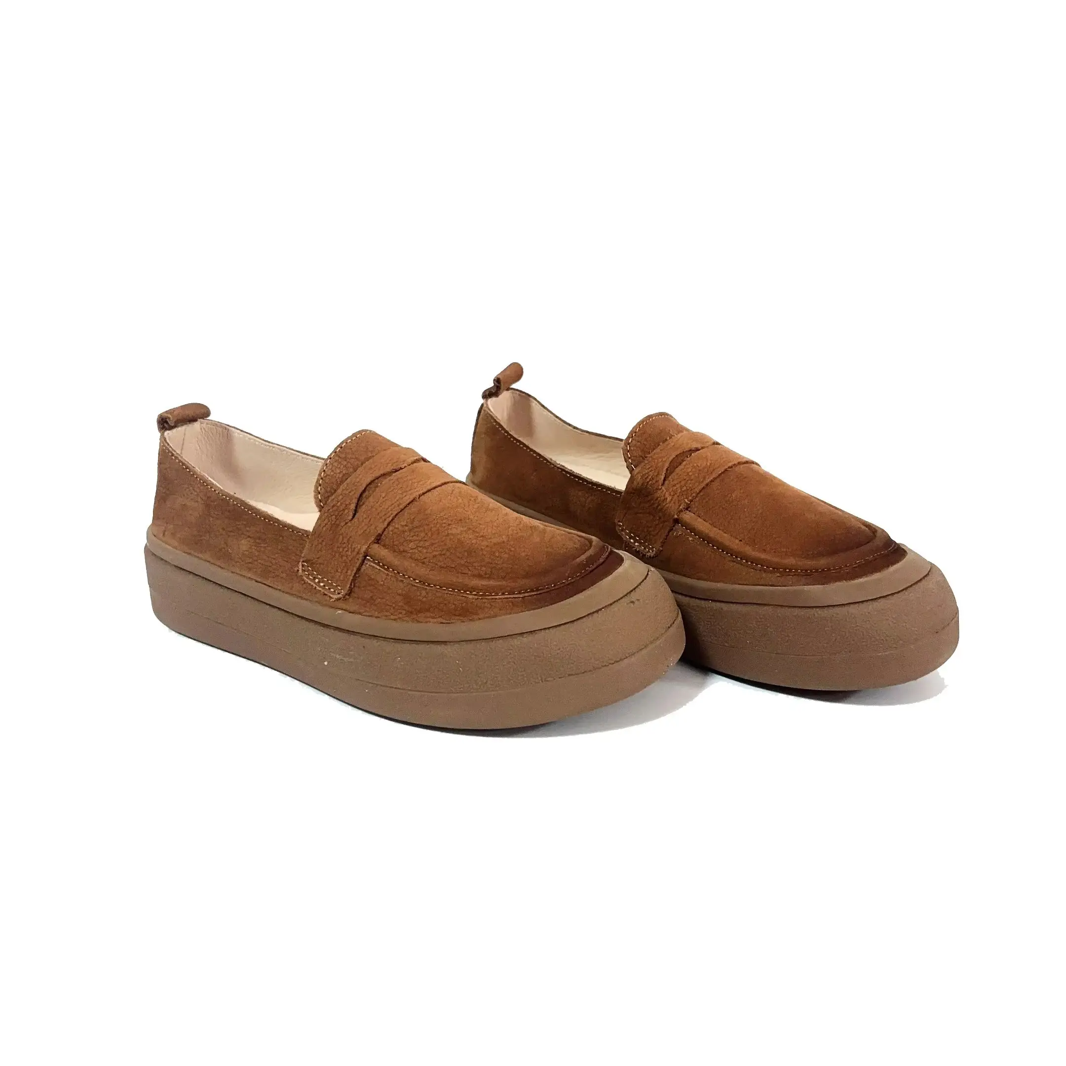 2026 Summer New Style Cowhide Retro Genuine Leather Round-Toe Loafers for Women, Platform Thick-Soled Slip-On Shoes for Women