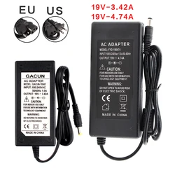 Fonte de alimentação adaptador ac 19 v, 4.74 a, 3.42 a, carregador portátil, fonte de alimentação com au eu, us, uk, notebook