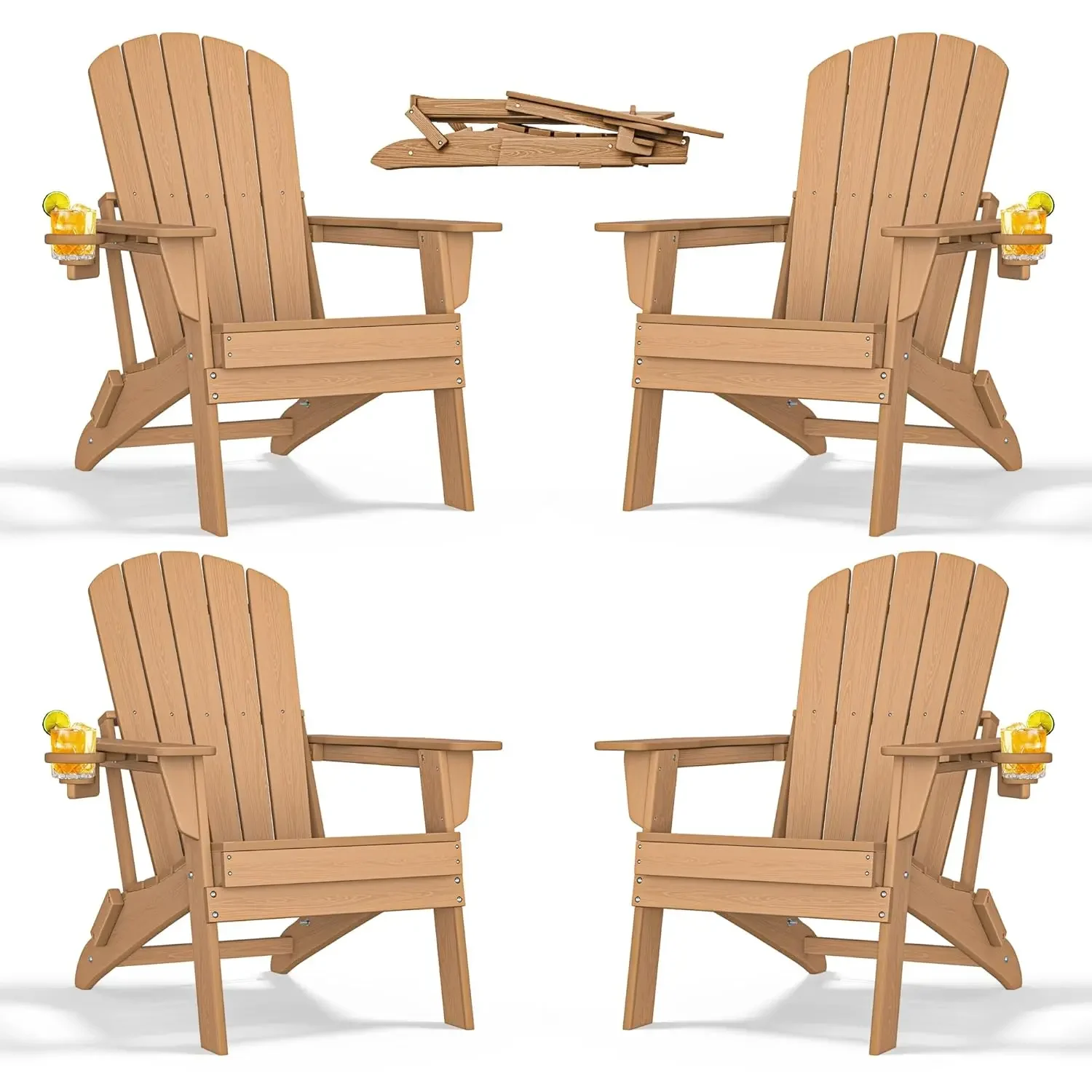 

Folding Adirondack Chair with Cup Holder Set of 4, HDPE Patio Chairs,All-Weather Outdoor Chairs for Backyard,, Customized