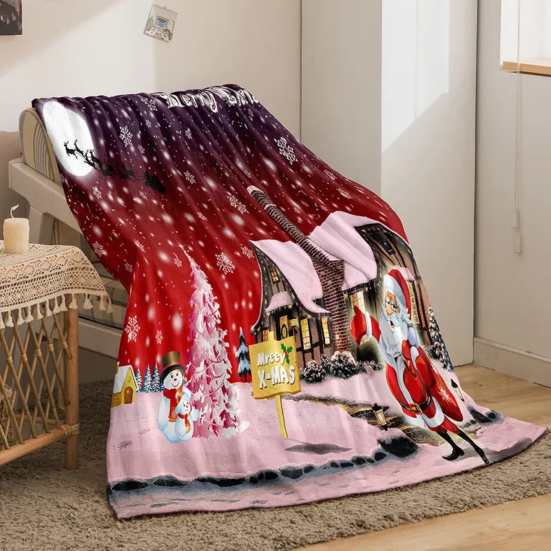 

Christmas Flannel Throw Blanket Christmas Decor Gift, Microfiber Tree Santa Claus Snowman Couch Bed Sofa Blanket Travel Blanket