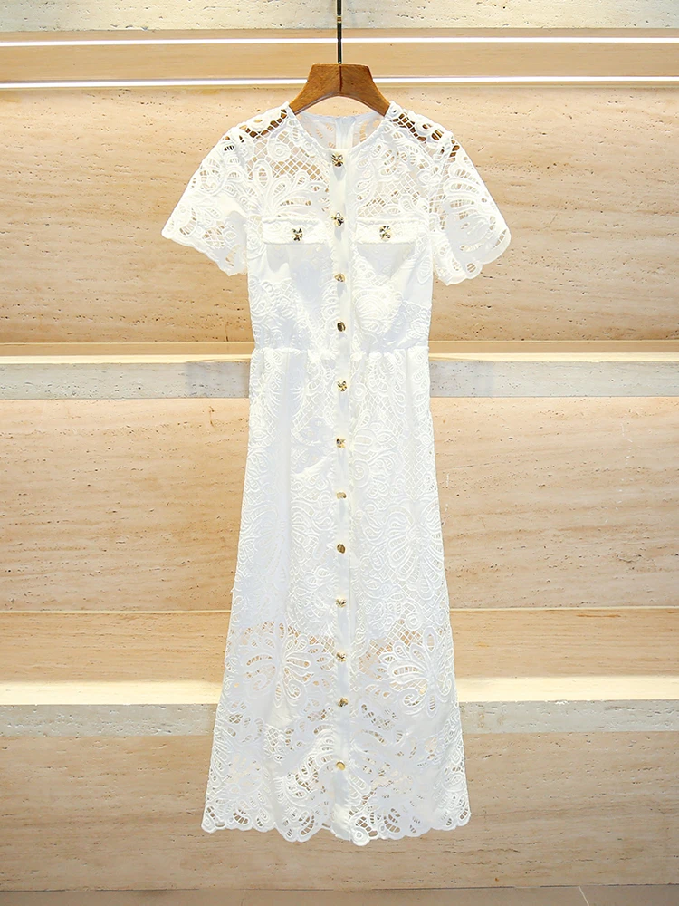 Ele longue dentelle Dr femmes taille haute évider Design été Faion trajet Sle a-ligne jupe ort Sve rond Ne