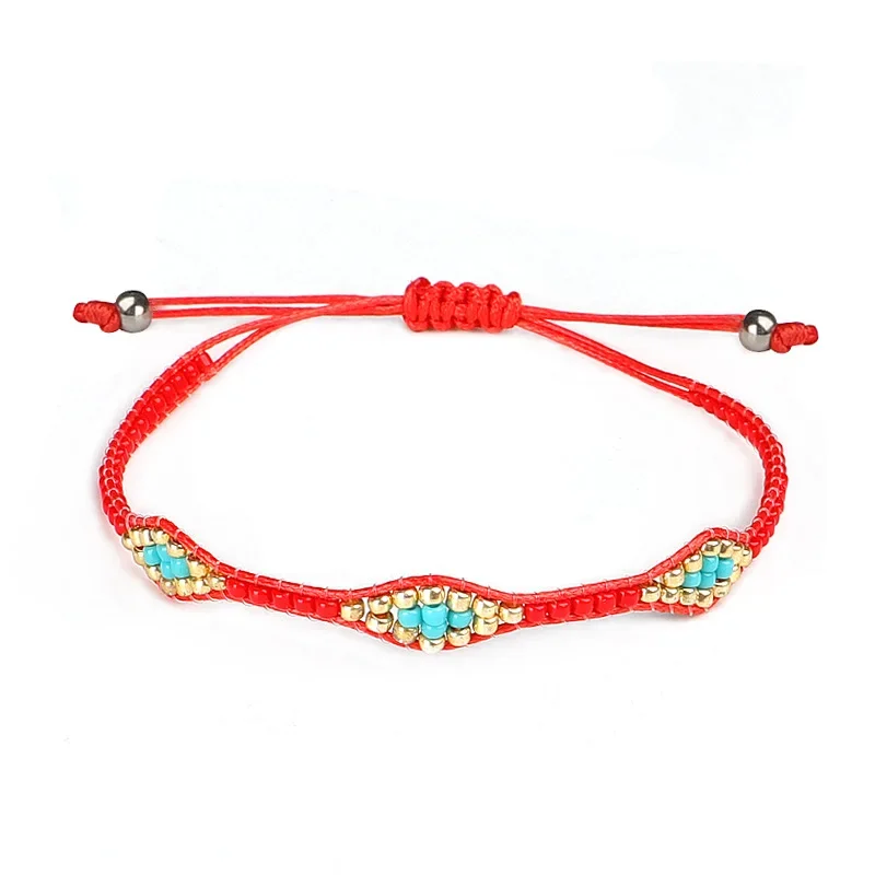 ZGMXR Diamond Shape Pattern Rice Bead Bracelet Fashion Hand Woven Adjustable Bohemia Simplicity Style for Women