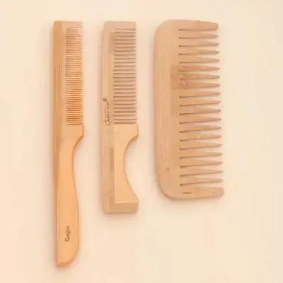 

Набор из 3 расчесок для распутывания волос: тонкие и широкие зубья, бамбуковый стиль, для женщин и мужчин, для салона и дома, портативный, удобный дизайн