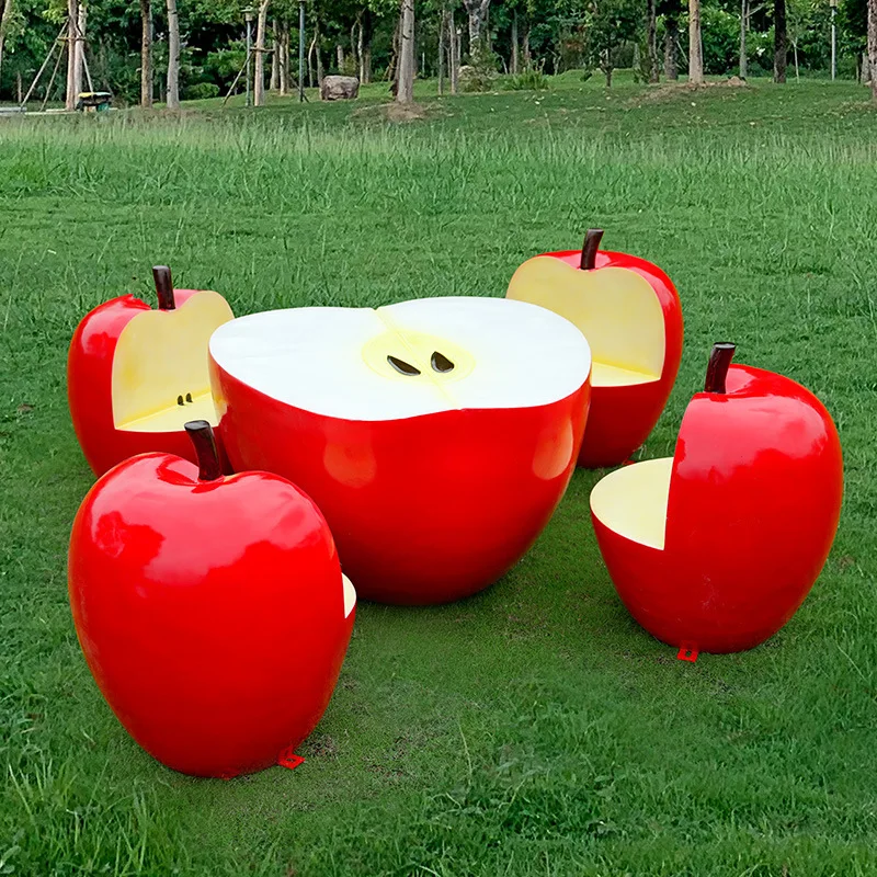 Outdoor simulated apple seat FRP leisure seat ornament sculpture shopping mall store courtyard table and chair decoration