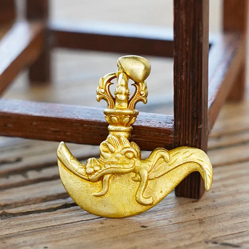 3.8*3.4cm Pure Copper Tibetan Supplies, Auspicious Tantric Buddhist Cleaning Nepal Dragon Head Carving Vajra Pendant Mascot