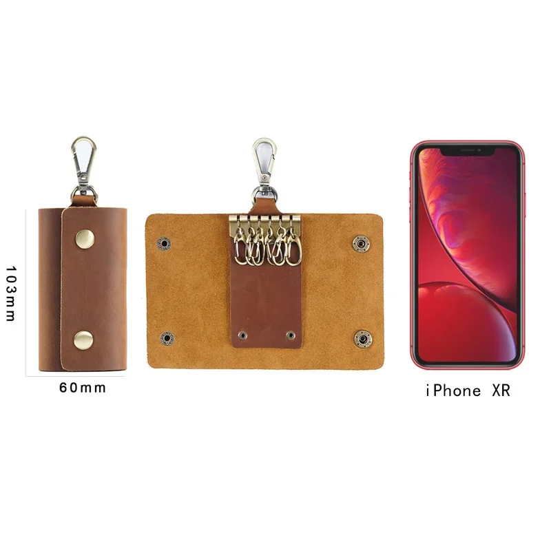 Genuine Leather Key Holder - Men's Organizer Pouch with Card Slot, Housekeeper Key Case & Wallet (Gift Ready)