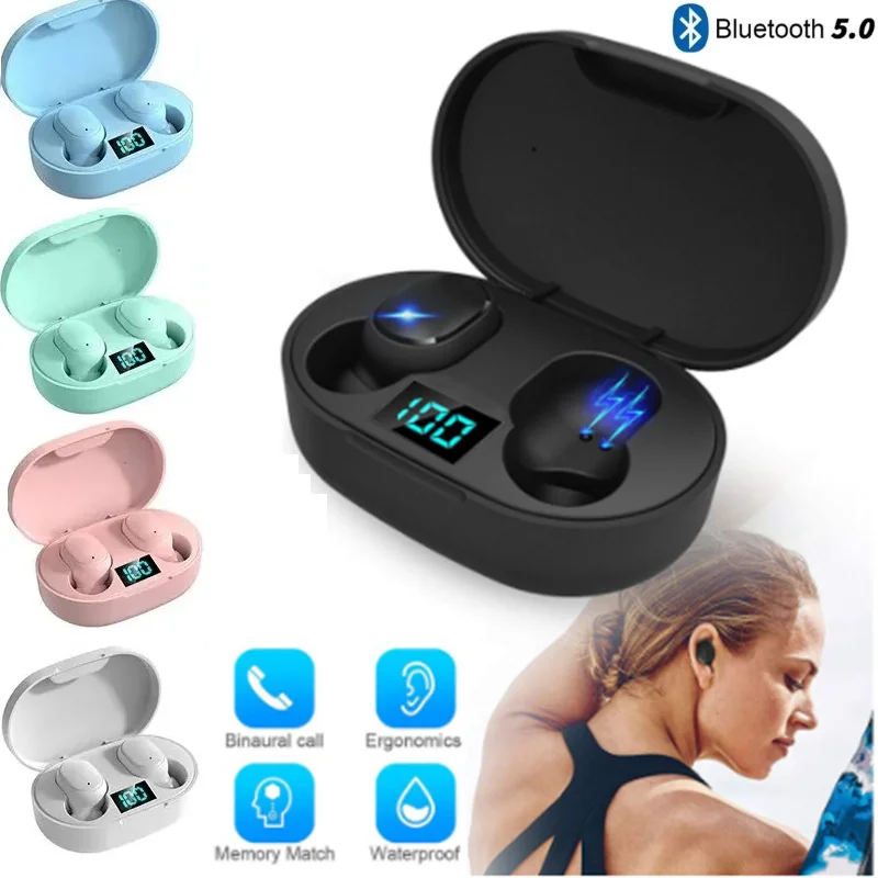 TWS E6S Wireless Earphones Waterproof Headset 5.0 Bluetooth Headphone Sport Earbuds Stereo Headphone with Mic for Smartphones