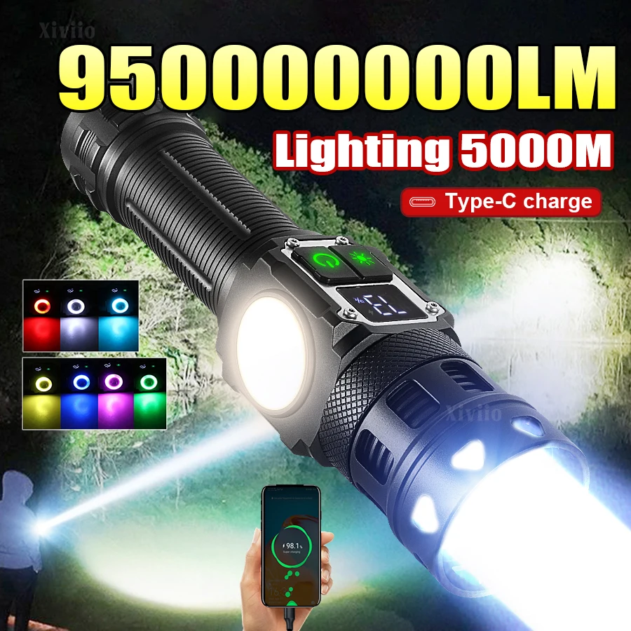 

Мощные светодиодные фонарики 95000000LM, ультраяркий тактический фонарь, дальность действия 5000 м, портативная лампа, кемпинговый фонарь с магнитом