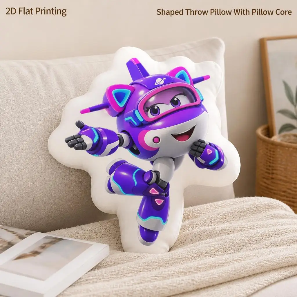Purple Robot Cat Airplane Shaped Throw Pillow Cartoon Space Sci Fi Cushion Decorative Sofa Pillow Kids Bedroom Decor Gift