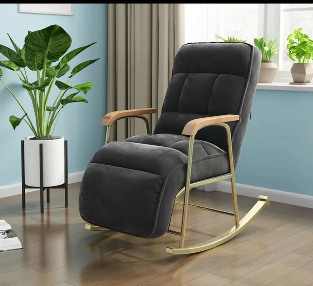 Modern Fashion Living Room Rock Chair Brown Single Sofa Chair Fabric Velvet Padded Single Chair