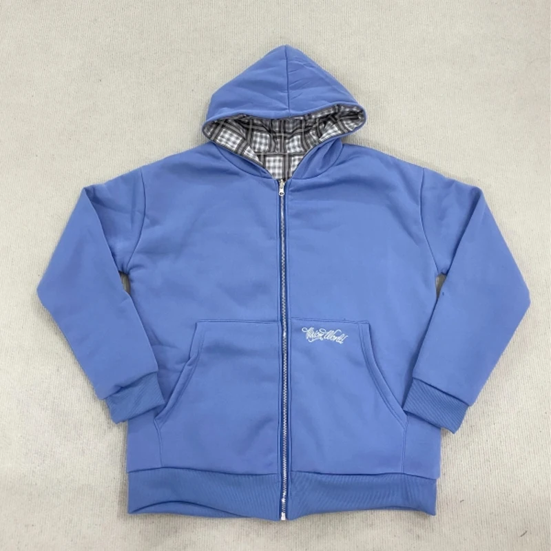 Spring and Autumn New American Trendy Brand Double Sided Stand Up Hoodie, Cardigan, Casual Workwear, Plaid Jacket