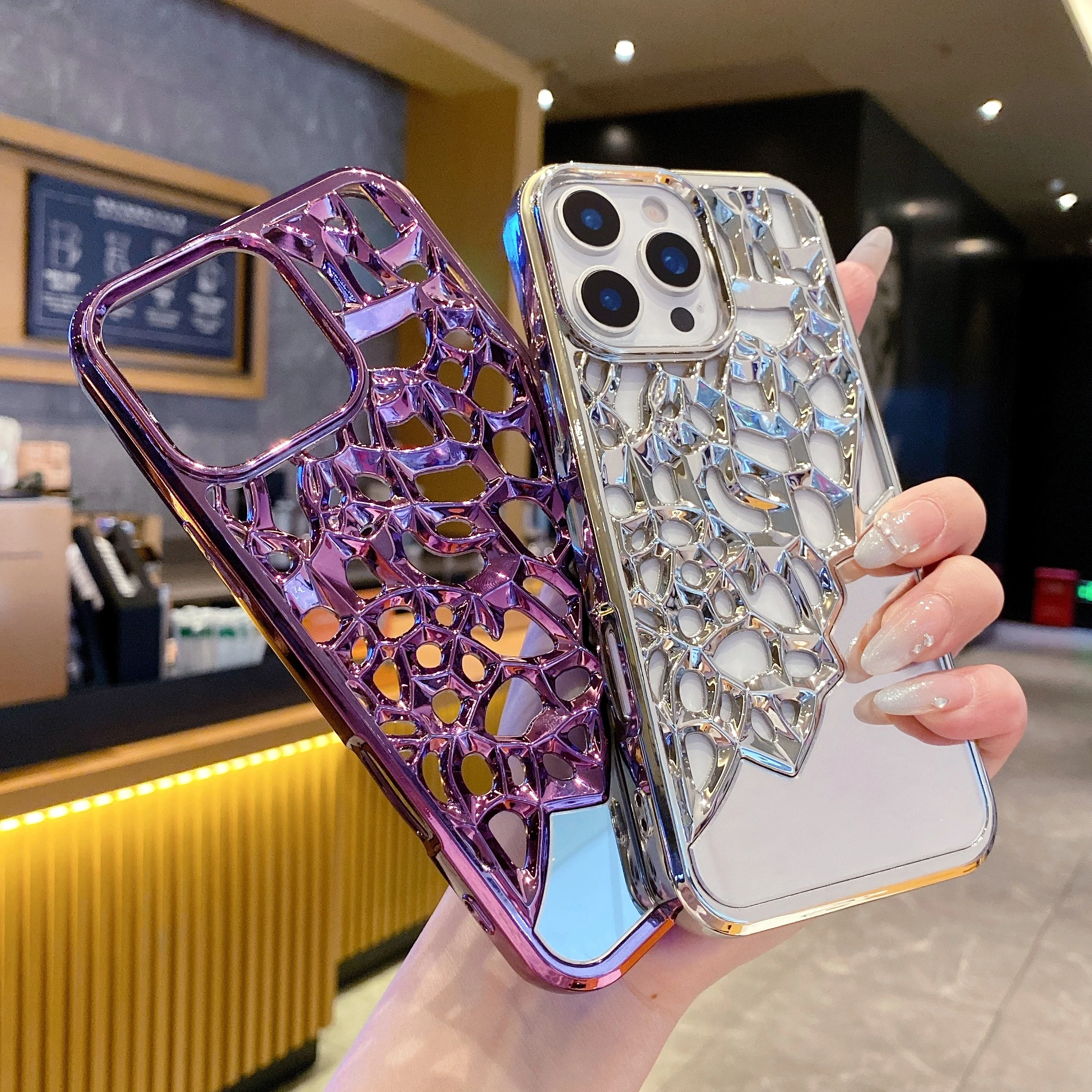 

Гальванический полый чехол Funda для iPhone 13 14 15 Plus 16 Pro Max, зеркальные чехлы для макияжа для iPhone 12 Pro, мягкий чехол