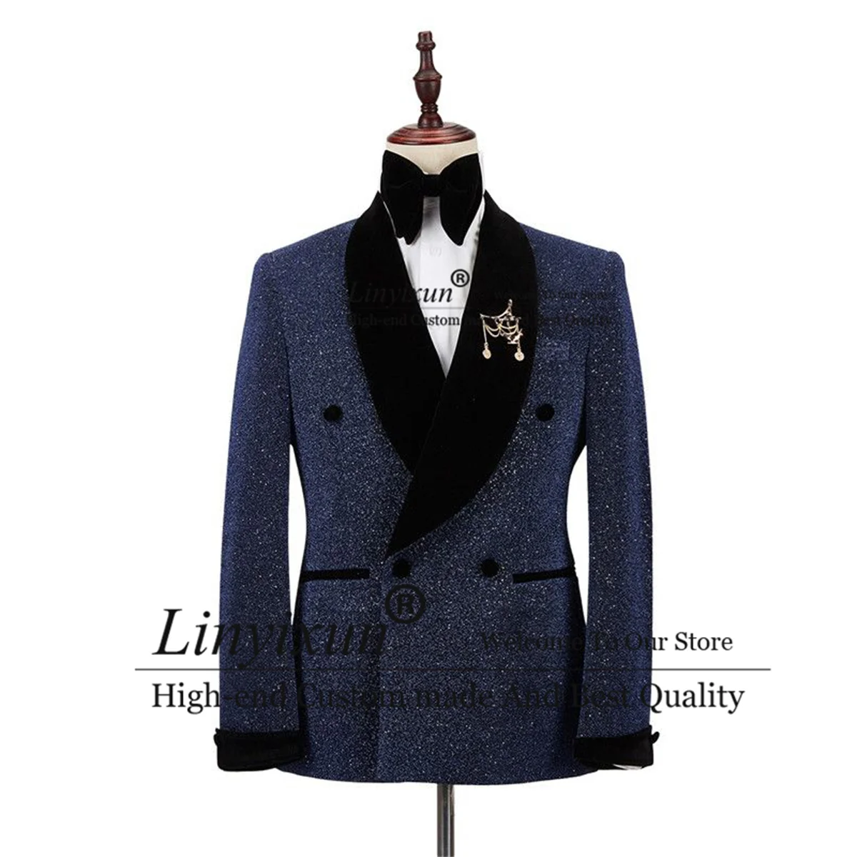

Shiny Sequins Men Suits Double Breasted Groom Wedding Tuxedos 2 Pieces Sets Male Prom Blazers Slim Fit Terno Masculinos Completo