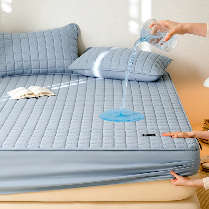 thickened-waterproof-fitted-bed-sheet-soft-comfortable-queen-mattress-protector-single-double-bed-anti-slip-solid-mattress-cover