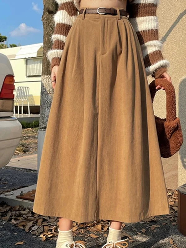 

plus Size High Waist A-Line Midi Skirt Women's Autumn Winter Woolen Umbrella Skirt Korean Sle Commute Pear Body pe