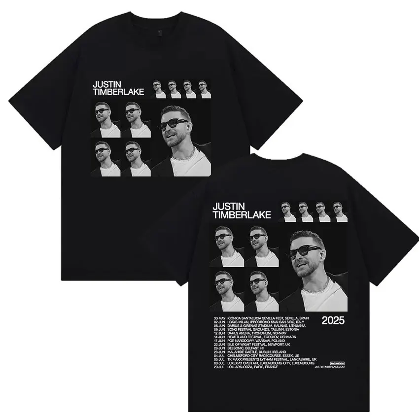 

Justin Timberlake Forget Tomorrow World Tour 2025 T Shirts Men's Hip Hop Vintage Style Fashion Short Sleeve T-shirt Streetwear