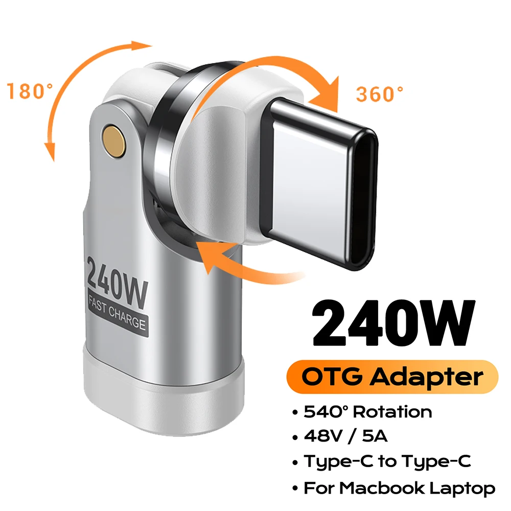 AUFU 240W USB-C zu Typ-C OTG Adapter PD3.1 5A Schnellladekabel-Konverter für iPhone MacBook Laptop 540° Drehbarer Typ-C Adapter