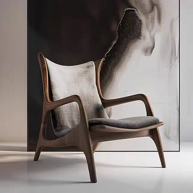 #Modern Minimalist Fabric Covered Wood Frame Leisure Chair Lightweight Single Seat for Living Room & Dining Area Home Furniture