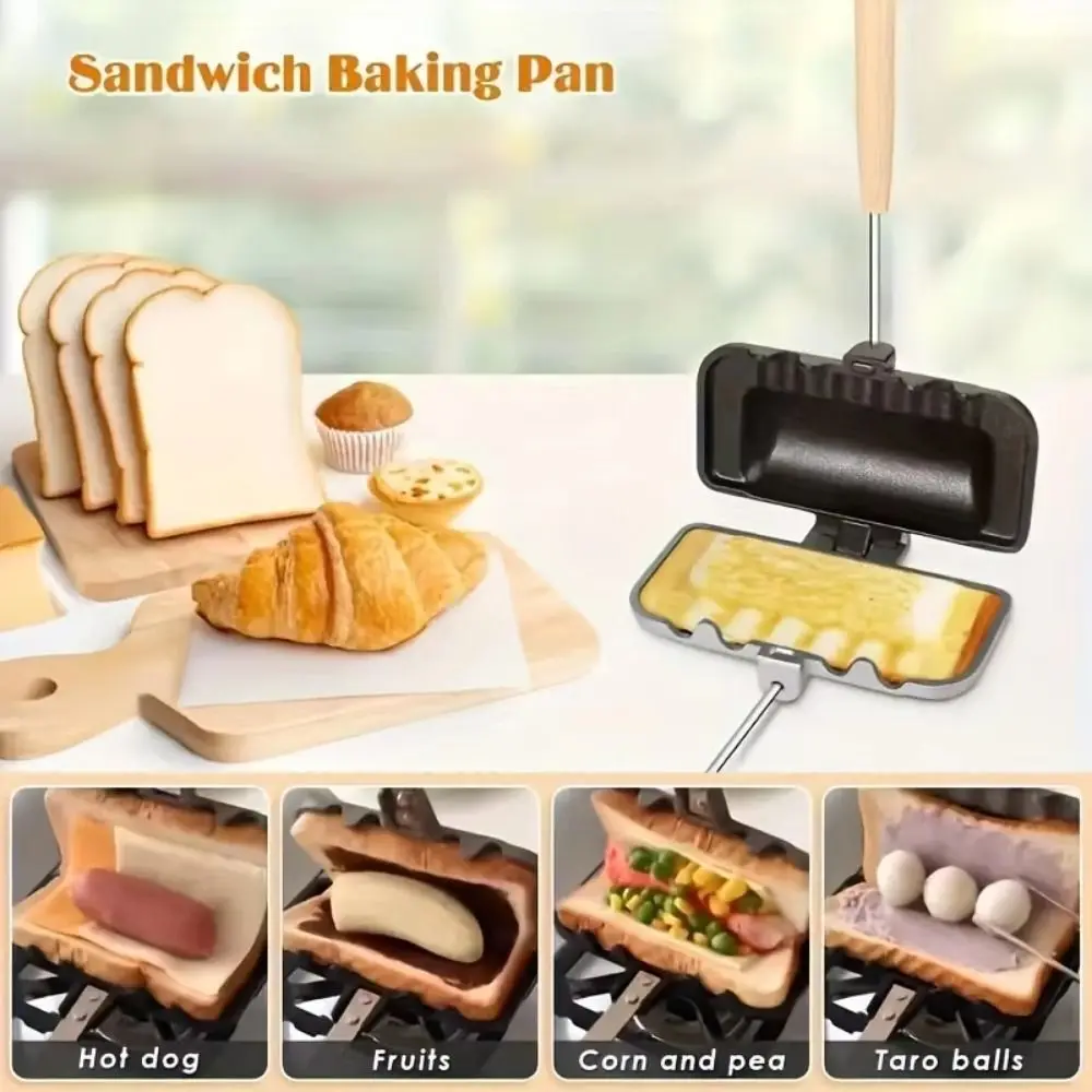 

Rectangular Sandwich Baking Pan Long Handle Detachable Sandwich Maker Double-Sided High Temperature Resistant Sandwich Fry Pan