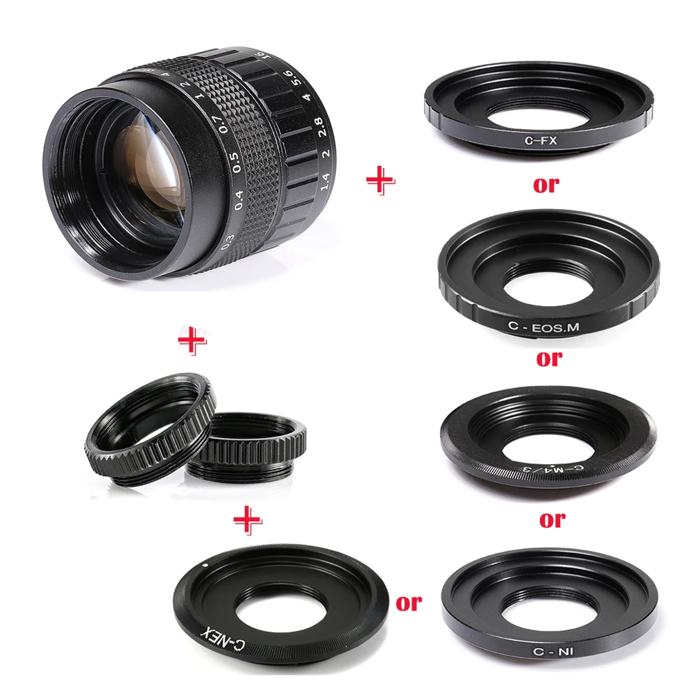 50mm f/1.4 APS-C CCTV Lens+adapter ring+2 Macro Ring for sony NEX Fuji FX Olympus M4/3 NIKON1CANON EOSM Mirroless Camera