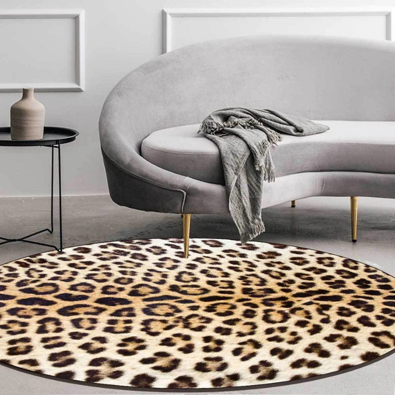 Modern Sexy Yellow Leopard Print Carpet Girls For Living Room Decoration Bedroom Round Floor Mat Area Rug 3D Nordic Home Dywan