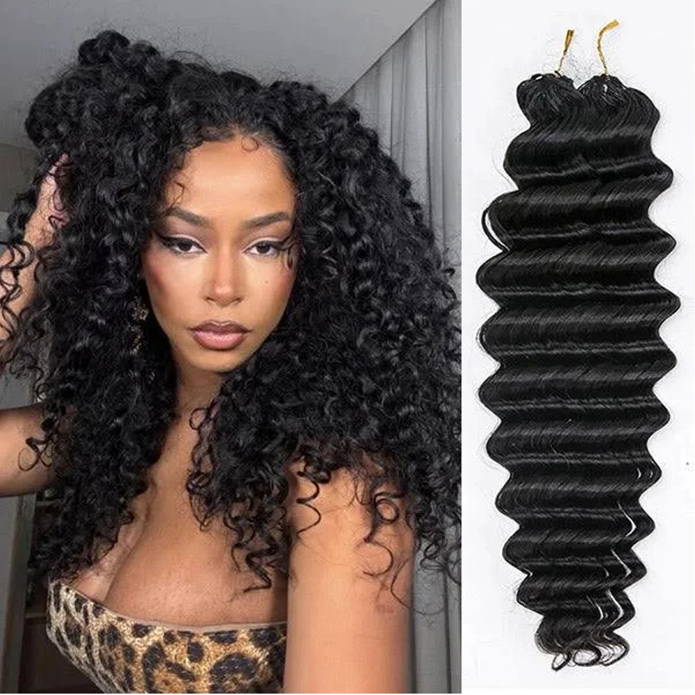 

Deep Wave Human Hair Knotless Feather Crochet Hair Extensions Braids Boho Braids Invisible Pre-divided Bulk Hair For Braiding