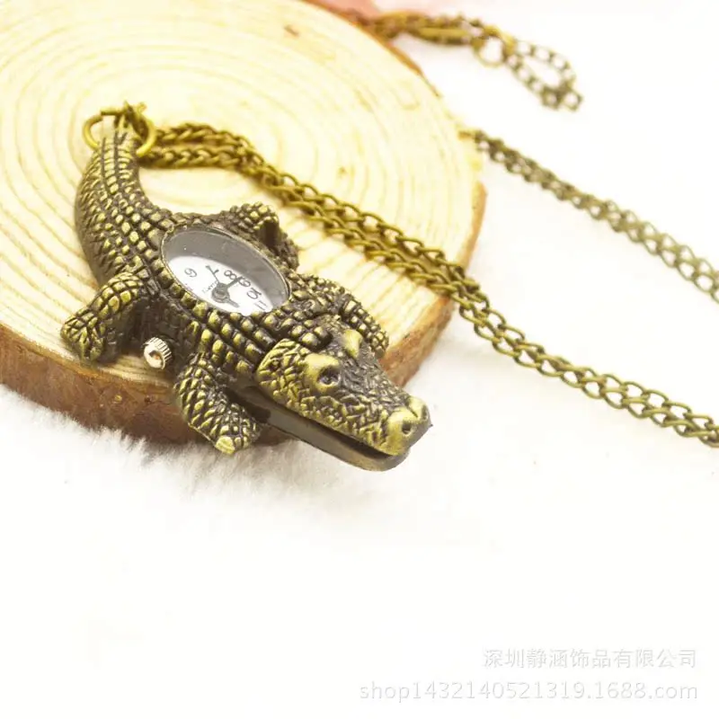 البرونزية الرجعية نمط لطيف الطفل التمساح الكرتون ساعة الجيب الفتيان والفتيات قلادة ساعة الجيب زخرفة مبيعات المصنع مباشرة