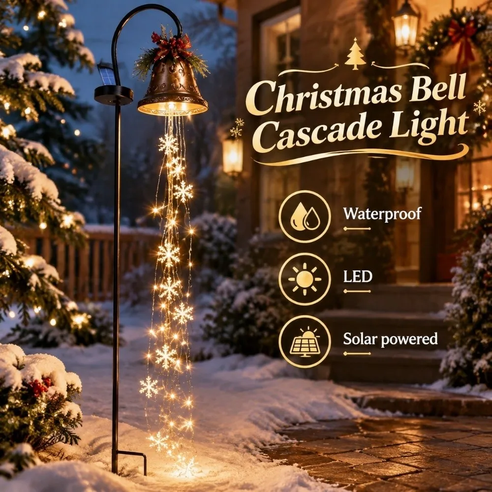 Waterproof Christmas Bell Cascade Light Vintage Led Solar Yard Light Durable Ribbon Garden Stake Light Lawn Decor