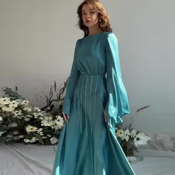 Tassel Diamond Elegant Satin Long Dress Flare Sleeve Lace Up Evening Party Dress For Women High Street Dubai Arab Long Robe 2024