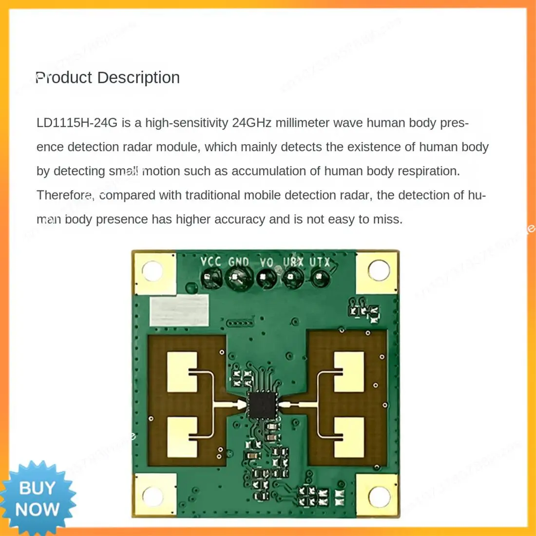 

A10R 24 ГГц Модуль датчика присутствия человека TTL Последовательная связь LD1115H Обнаружение микродвижения