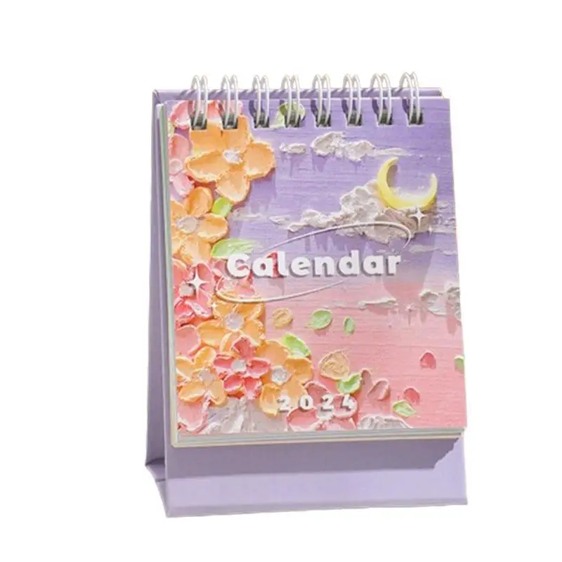 風景画シリーズ卓上カレンダー、美しい色、内側のページ、学生、ポータブル、オフィスアクセサリー、新しい2024