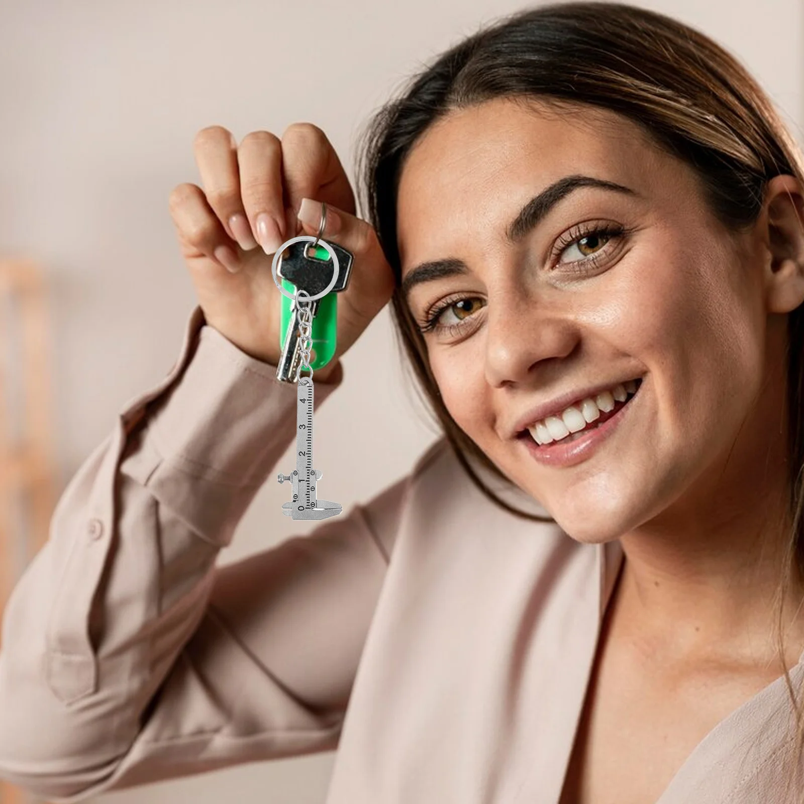 

4Pcs Pocket Vernier Caliper Keychain Mini Silver Portable Precision Measuring Ruler Gauge 3D Movable Keyring for Adults Kids