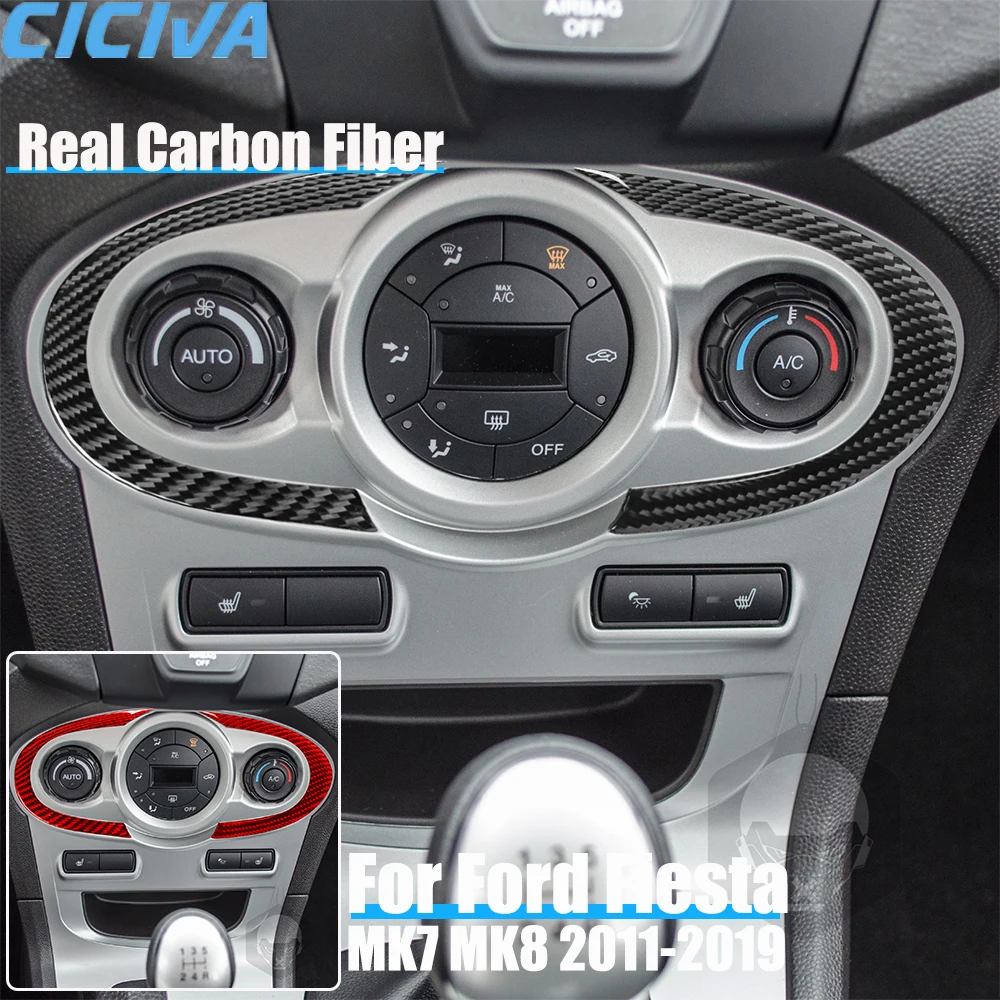 

Настоящее углеродное волокно, автомобильные аксессуары, полоски для климат-контроля, декоративная накладка, мягкая наклейка для Ford Fiesta MK7 MK8 2011-2019