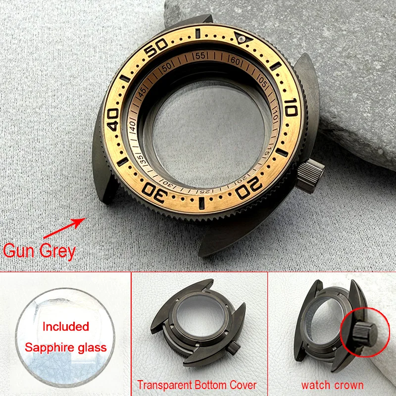 44mm Gun Grey Mod 6105 6309 Turtle Abalone Watch Case Crown at 3.0 Fits NH35 NH36 4R 7S Automatic Movement Watch Case Customized