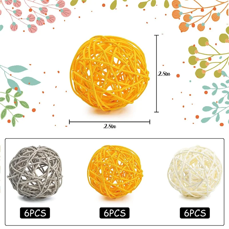 Decorative Balls for Bowl Centerpiece,16PCS Large Rattan Balls 2.8 Inch Yellow Wicker Balls Decorative Twig Orbs Spheres