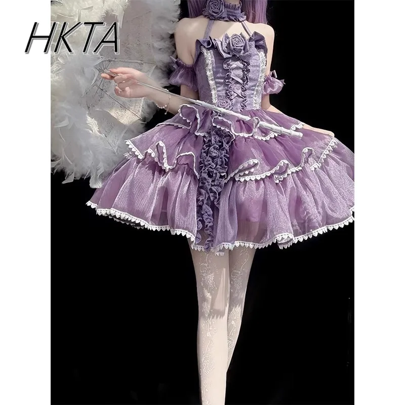 Słodka, seksowna sukienka Lolita w kolorze fioletowym, wyszczuplająca w talii, z dekoltem w kształcie kokardy, krótkim rękawem, idealna na urodziny, Bar Mitzwa, imprezę, sukienka księżniczki dla kobiet.