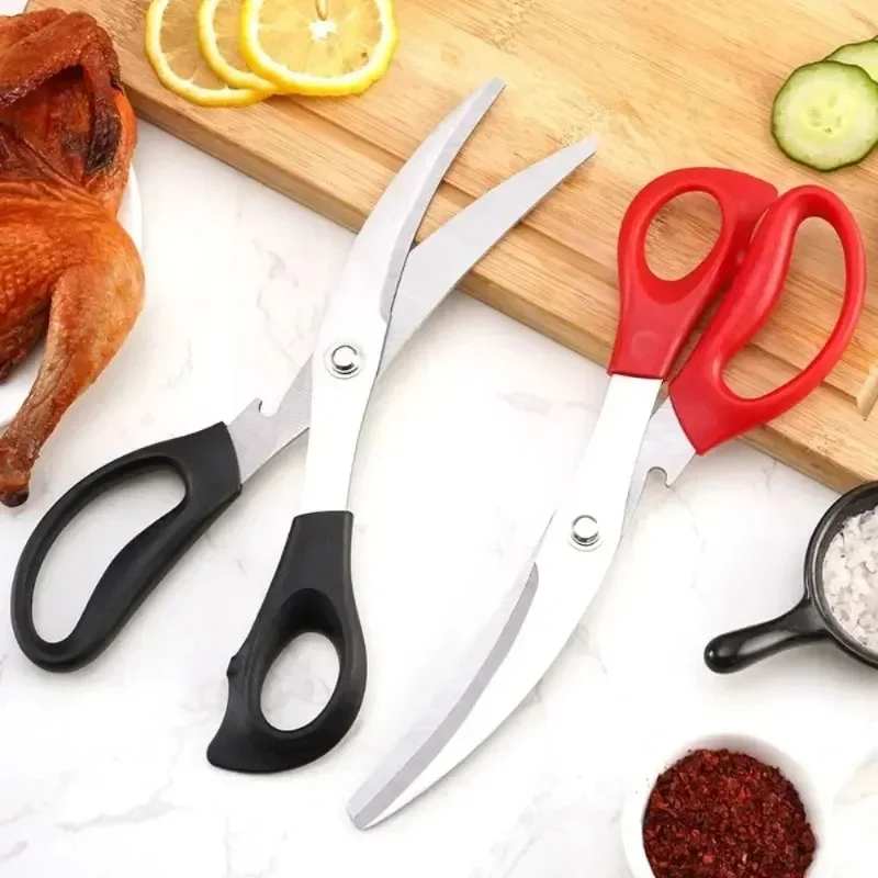1PC Curved Blade Stainless Steel Kitchen Scissors - Super Sharp for BBQ Roast Meat And Internal Organs Cutting