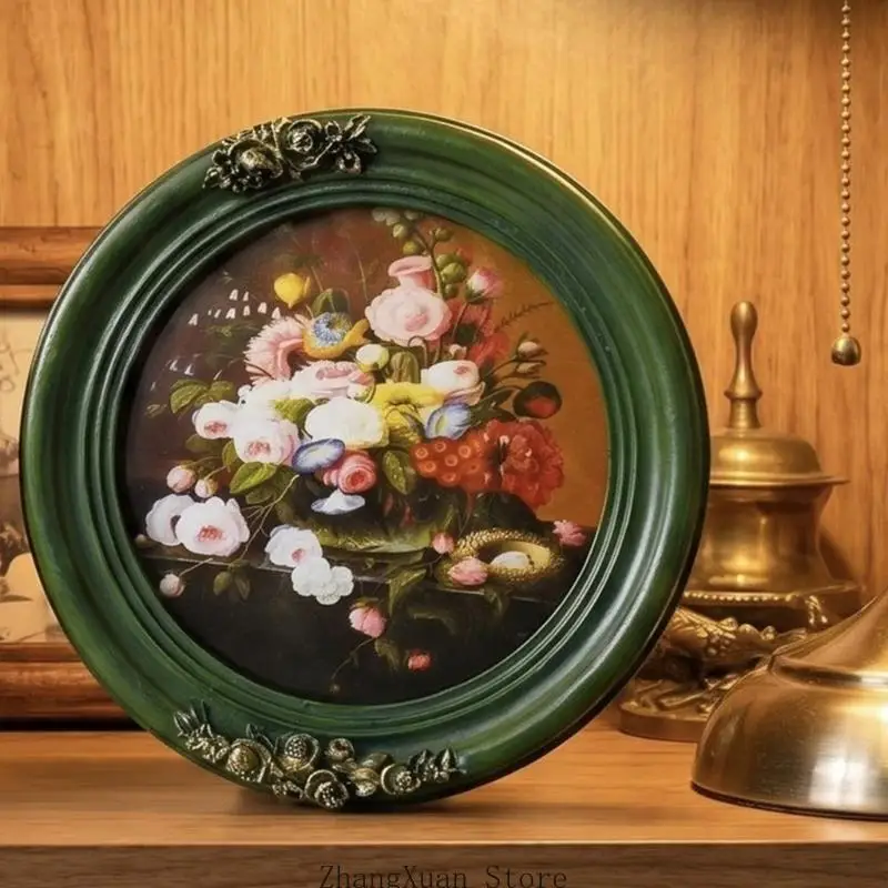 Dekorativer Kunstrahmen für Fotos und Drucke, runder Bilderrahmen aus Kunstharz mit erhabener Blumenverzierung und antiken – Detail 10