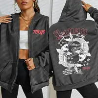 Sudadera con capucha con estampado de pez Koi de Japón Tokyo Harajuku para mujer, ropa deportiva suave, sudaderas con cremallera de calle, ropa deportiva informal de lana de otoño