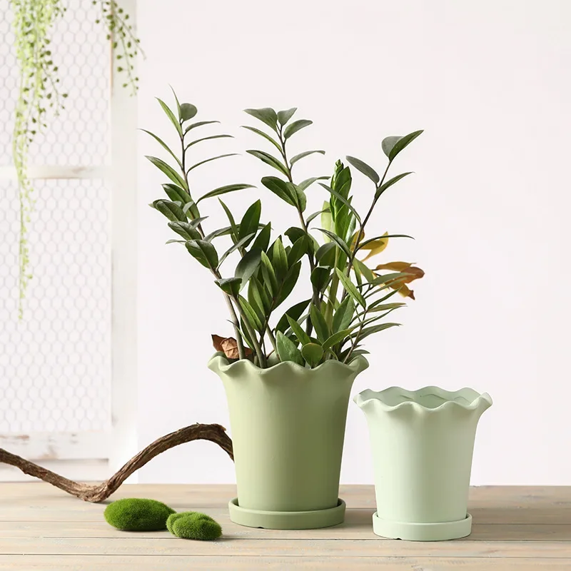 Lotus Leaf Edge Flowerpot Handmade Plain Fired Embryo Breathable Clay Planters for Planting Orchids Fresh Flowers Green Plants