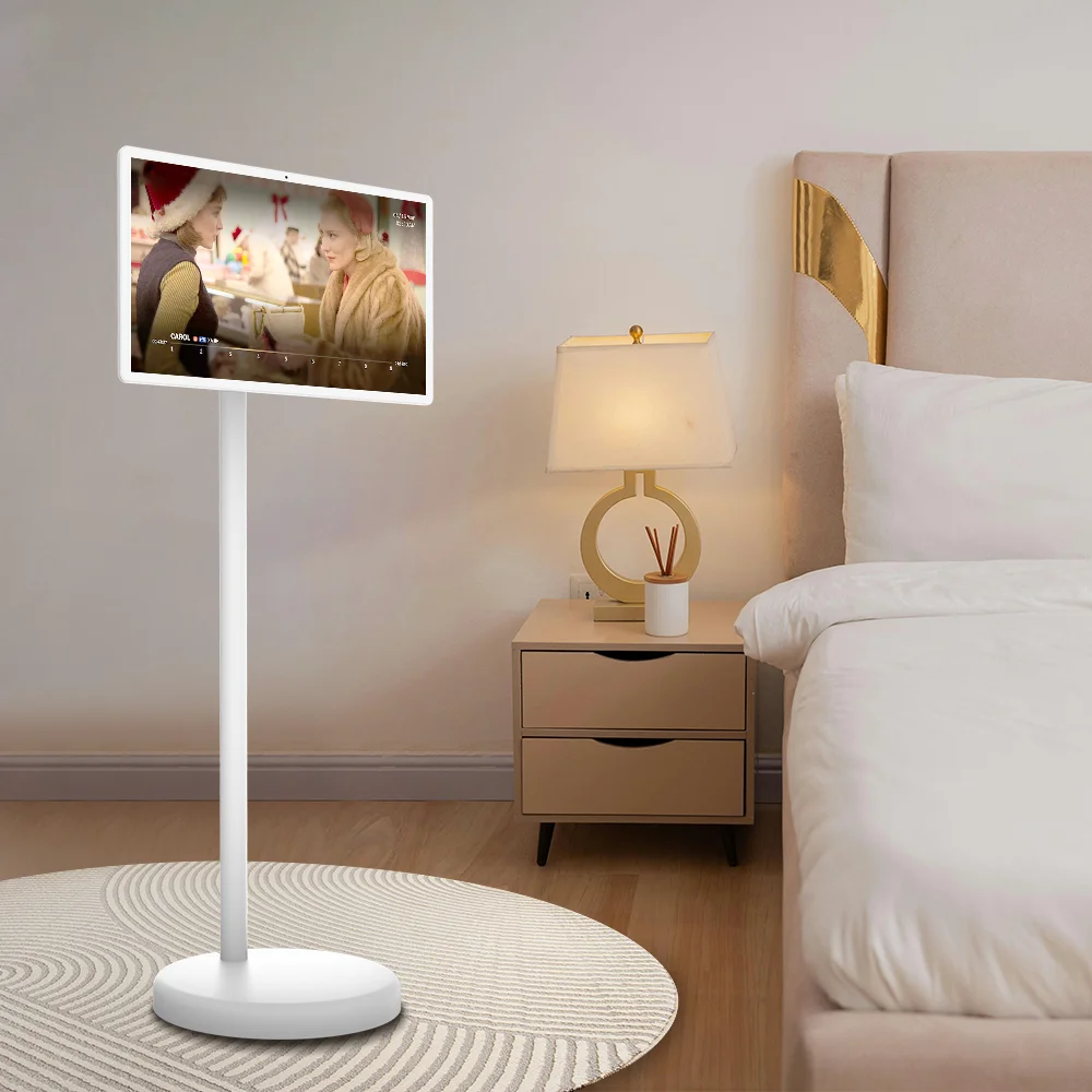 24 Inch Portable White Android Smart TV FHD 6+128G Touch Screen Monitor Wireless Charging Movable Standing Design for Home Pro