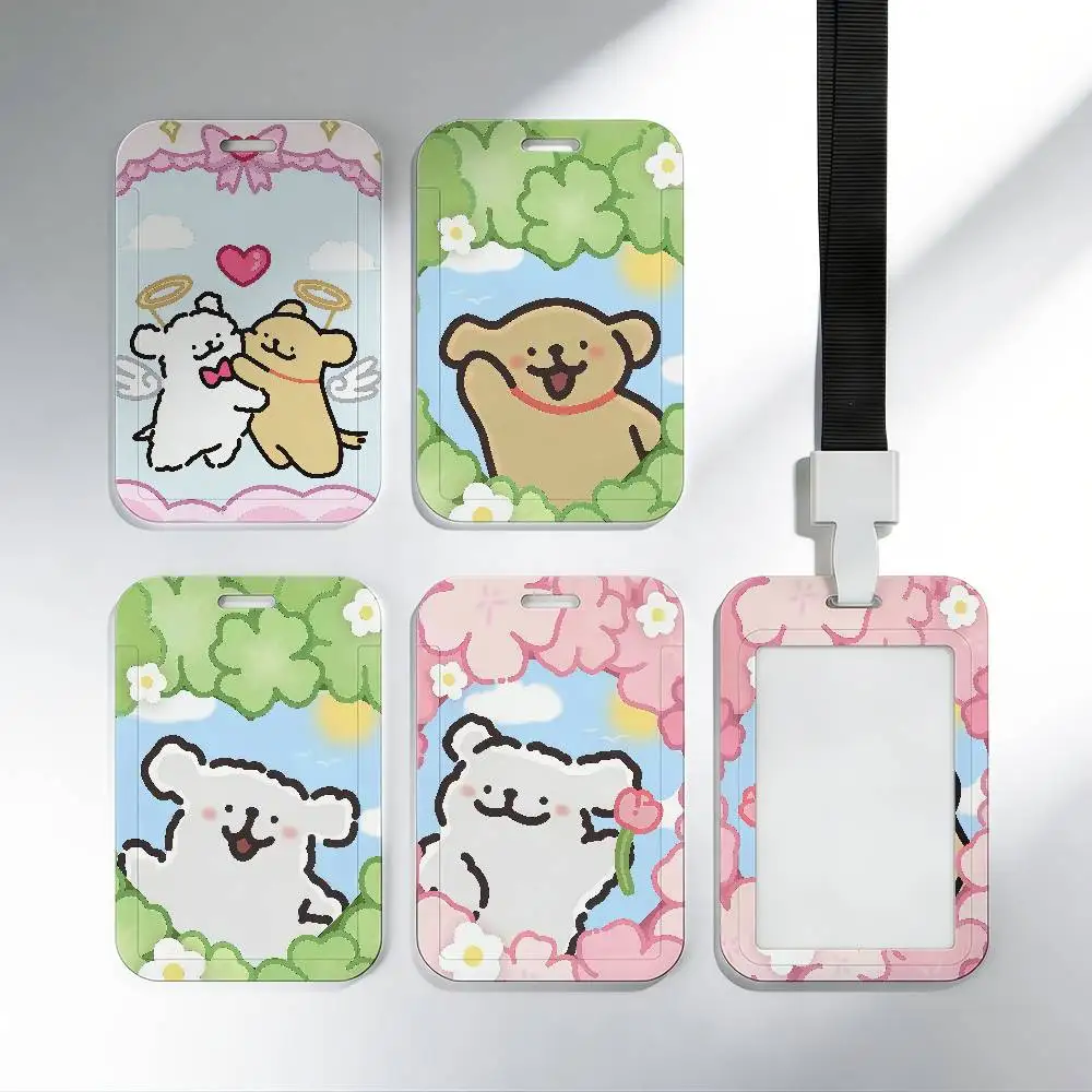 kawaii art funny Line Puppy m-Maltese Sliding Card case ID Name Badge Holder Pass Work Card Cover Students Card Bus Holder