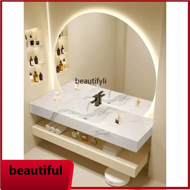 B567   Light Luxury Stone Plate Whole Washbin Bathroom Cabinet Combination Simple Modern Seamless Ceramic Basin