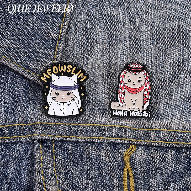 Cartoon Cute Muslim Cats Enamel Pins Creative Meowslim Religious Culture Cat Brooches Bags Lapel Badges Jewelry Gift for Friends