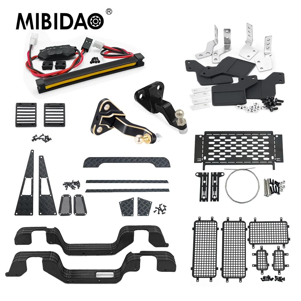 MIBIDAO Simulation Skid Plate Protective Net Fenders Tow Shackles Light for TRX-4M Defender 1/18 RC Car Upgrade Decoration Parts